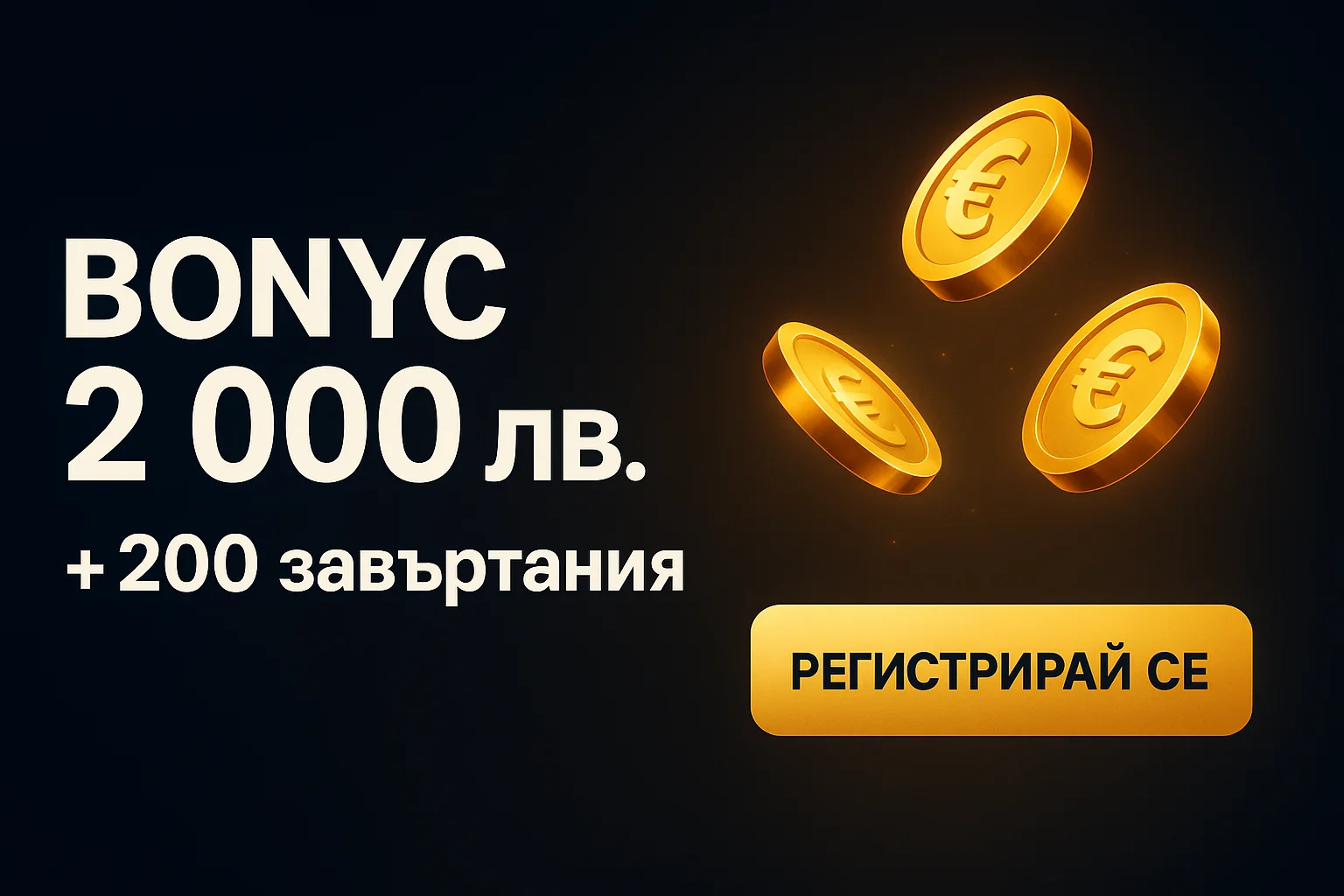 Casino advertising banner with bonus offer and registration button in Bulgarian